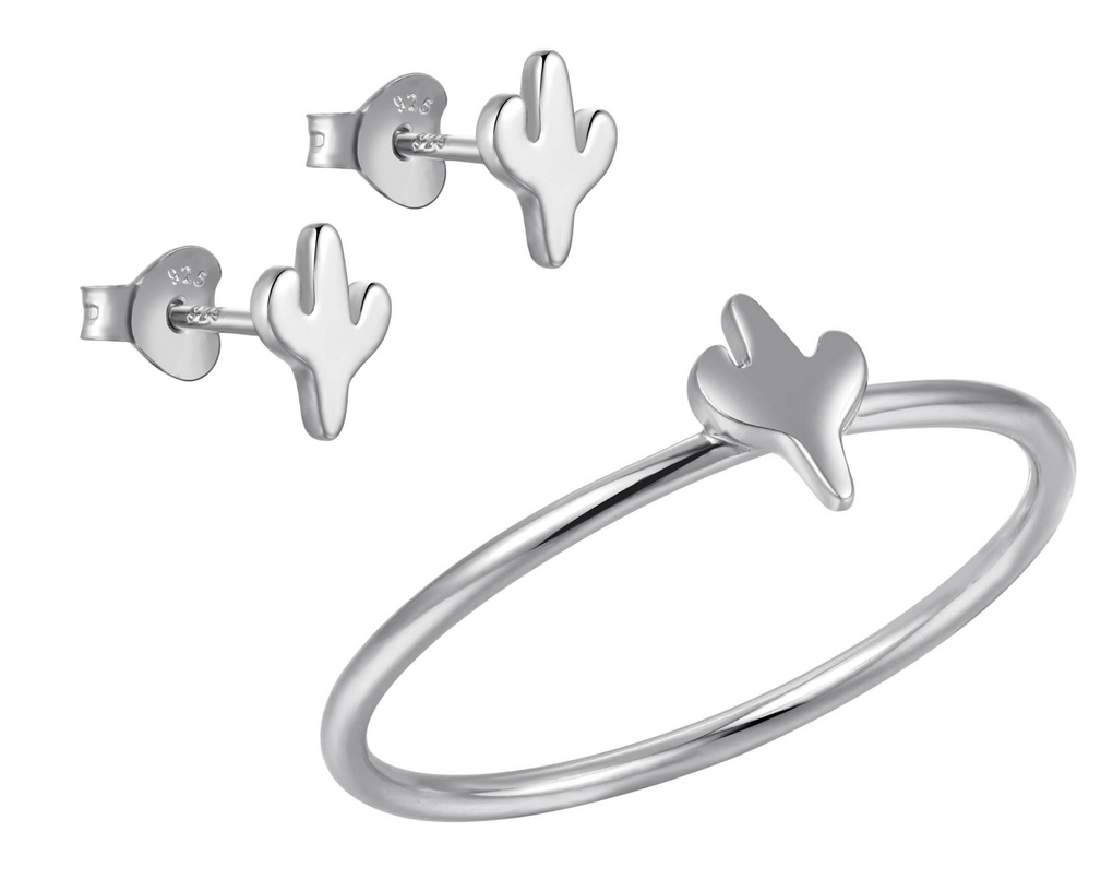 CACTUS RING & EARRING SET STERLING SILVER