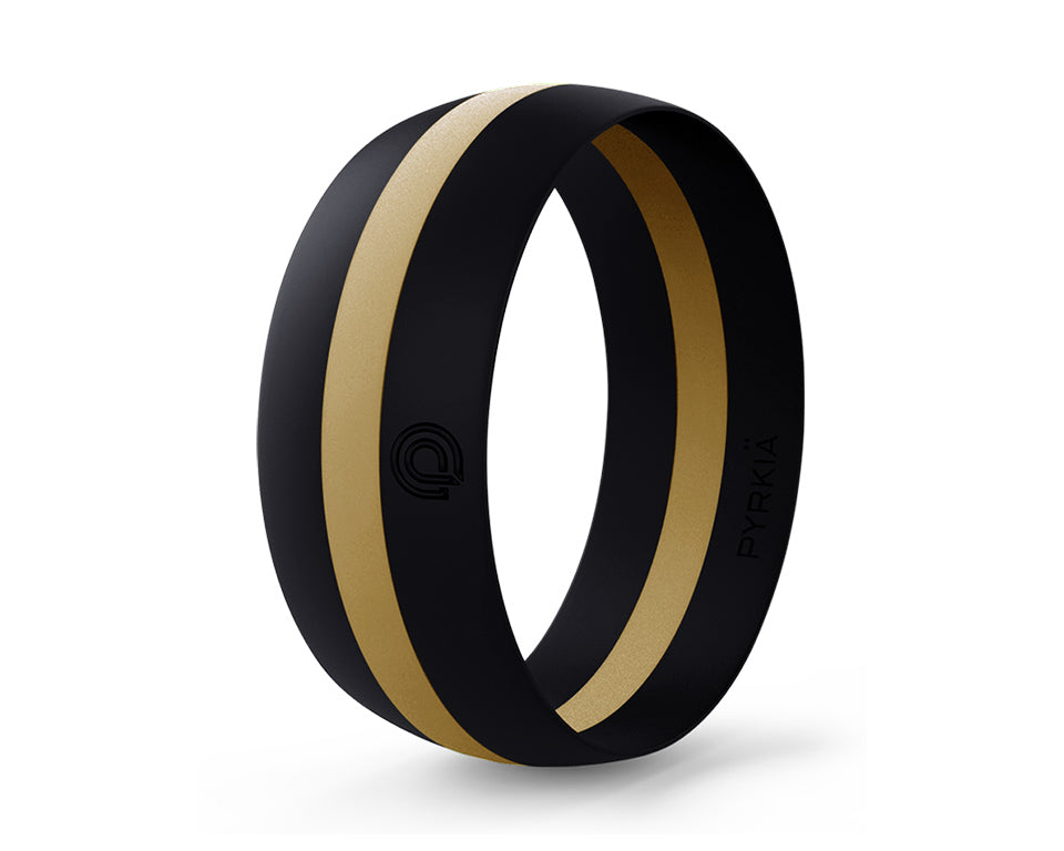 BLACK WITH GOLD STRIPE SILICONE RING