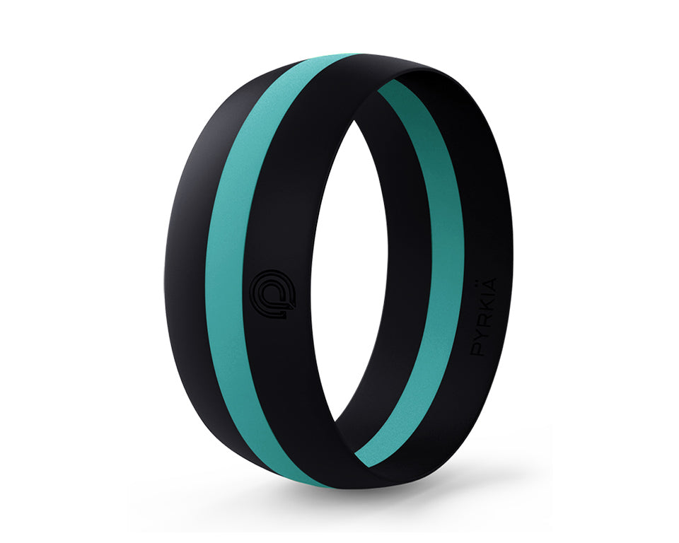 BLACK WITH TURQUOISE STRIPE SILICONE RING