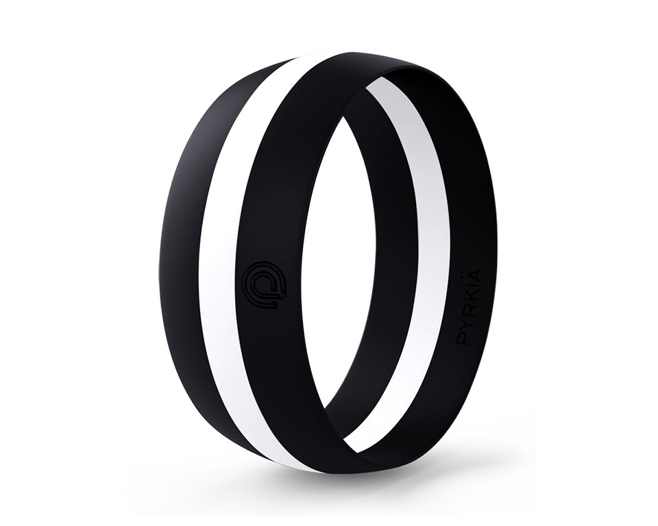 BLACK WITH WHITE STRIPE SILICONE RING