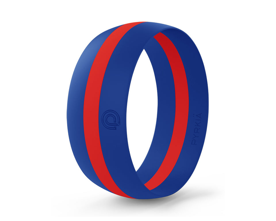 BLUE WITH RED STRIPE SILICONE RING