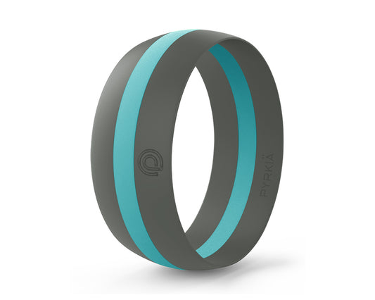 GRAY WITH TURQUOISE STRIPE SILICONE RING