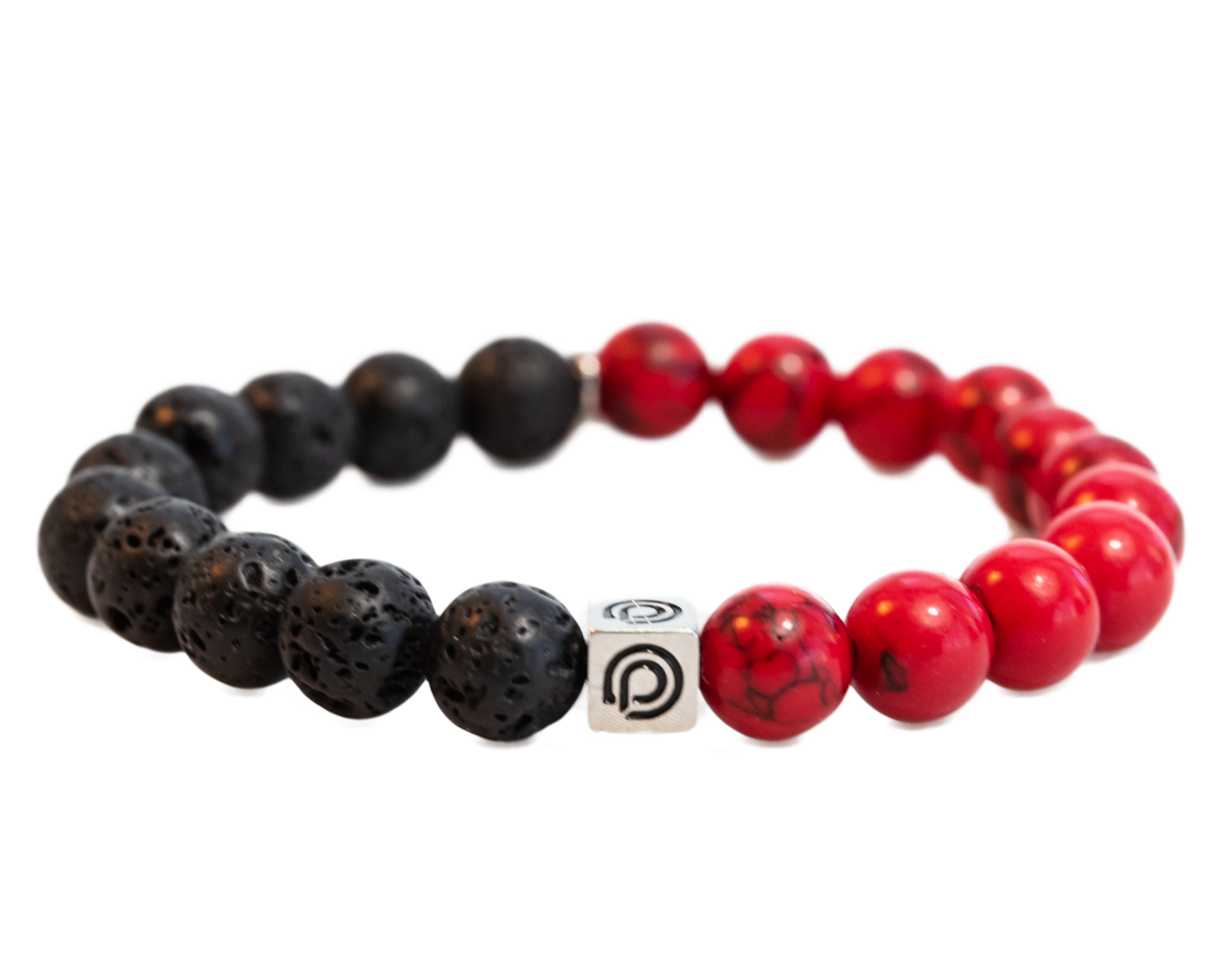 LAVA & FIRE BEAD BRACELET (BLACK LAVA & RED)