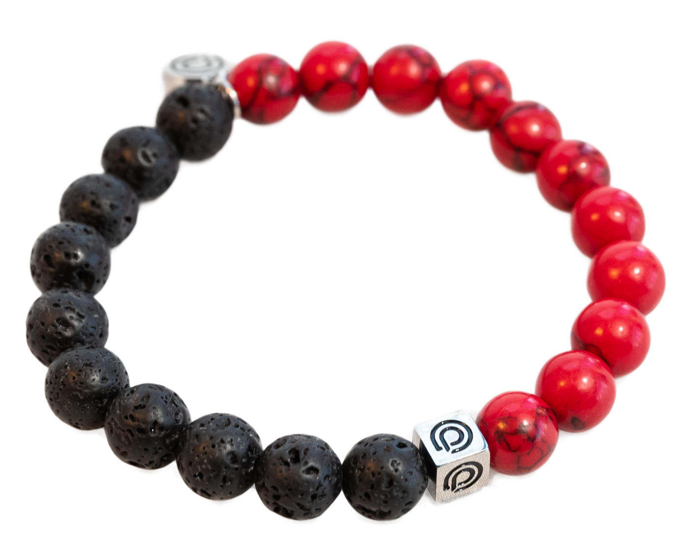 LAVA & FIRE BEAD BRACELET (BLACK LAVA & RED)