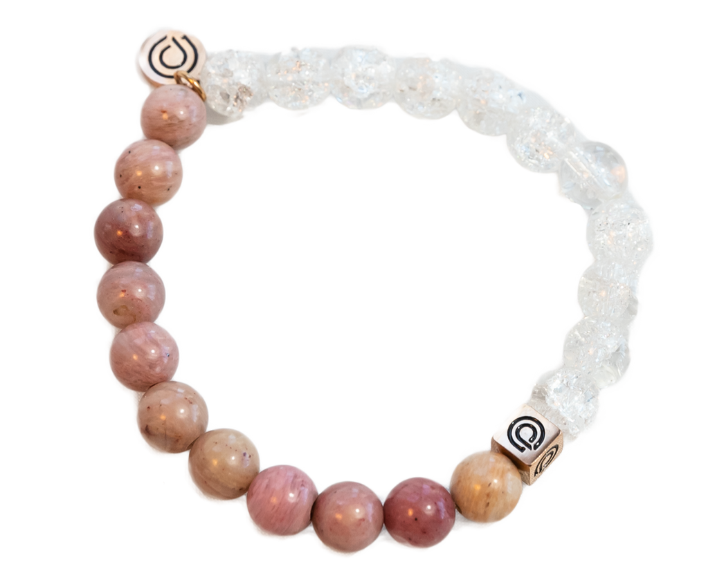 ROSE GLASS BEAD BRACELET (ROSE AND CLEAR)